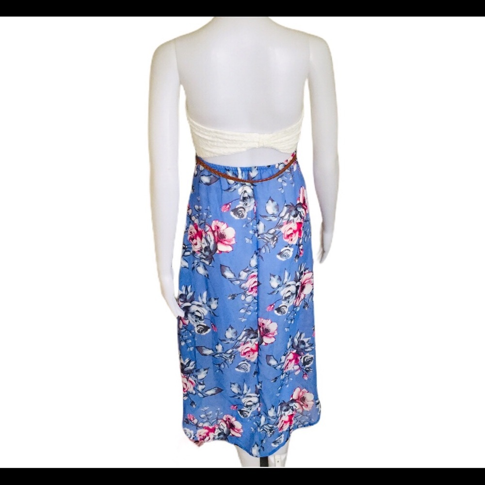 ARDENE Cottagecore Floral Hi Lo Fit Dress Lace Front Belted Blue S - Picture 4 of 11